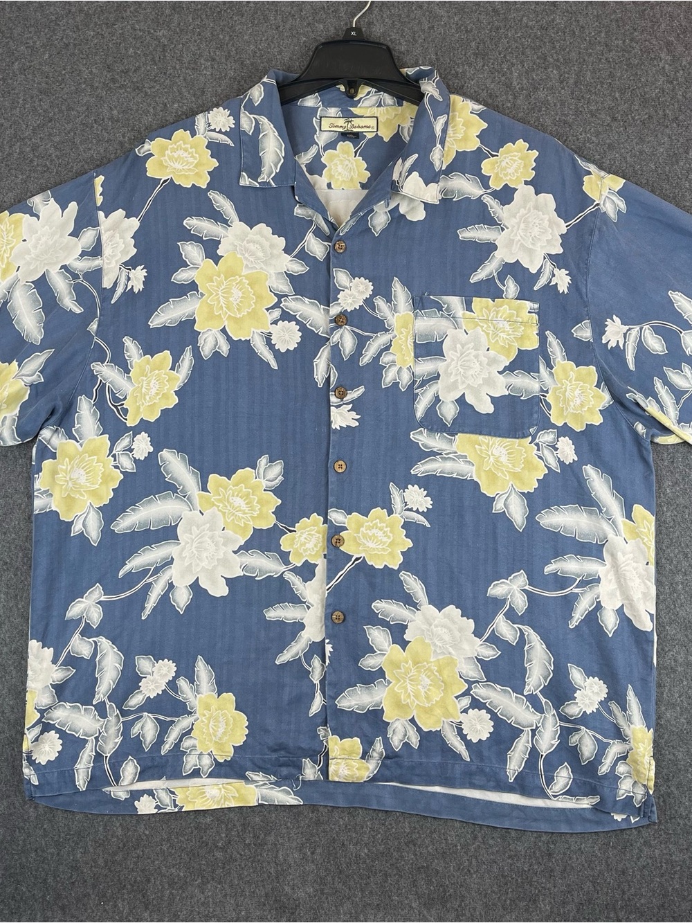 Tommy Bahama Mens XXL Silk Bamboo Leaf Tropical Camp Shirt Cream Yellow Blue